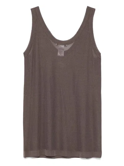 Lemaire Ribbed Texture Tank Top With Adjustable Straps In Dark Brown