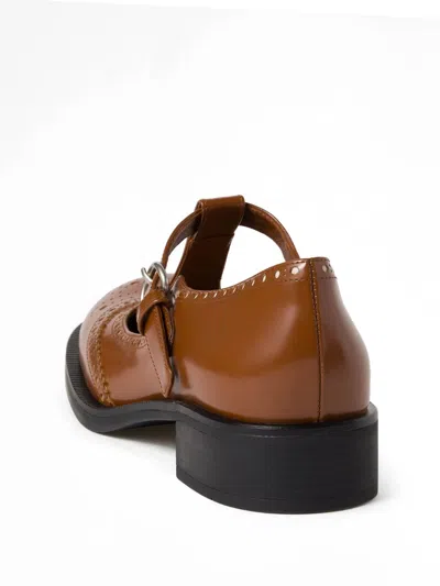 Miu Miu Brushed Leather T-strap Brogue Shoes In Brown