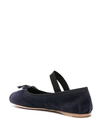 Miu Miu Suede Logo Ballet Flats In Blue