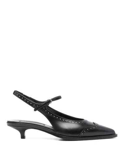 Miu Miu Women Leather Brogue Slingback T-strap Pumps In Black