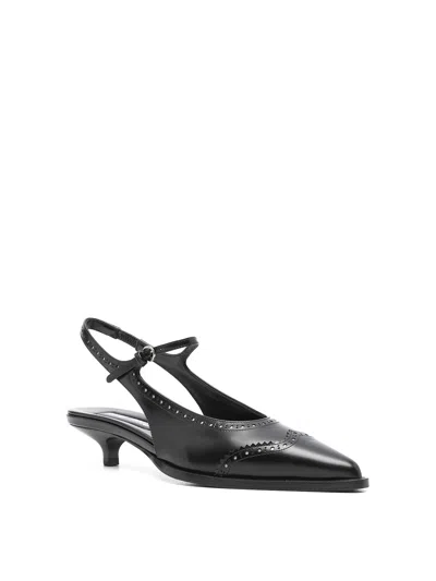 Miu Miu Women Leather Brogue Slingback T-strap Pumps In Black