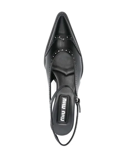 Miu Miu Women Leather Brogue Slingback T-strap Pumps In Black