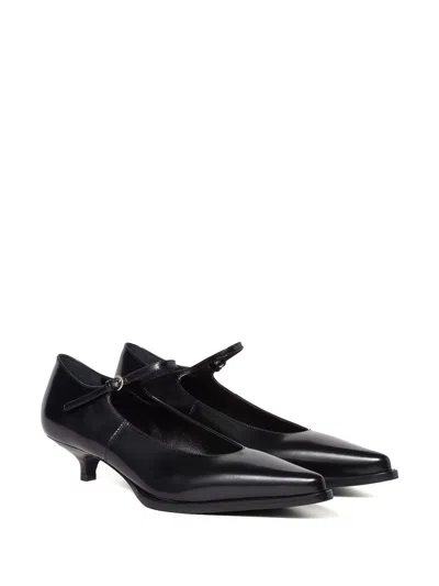 Miu Miu 35 Mary-jane Pumps In Brushed Leather In Black