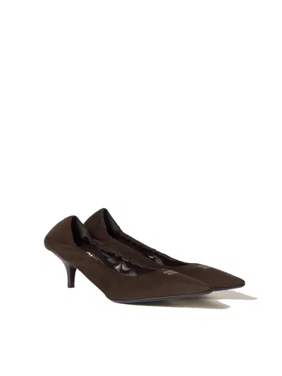 Miu Miu 55 Ruched Suede Pumps In Brown