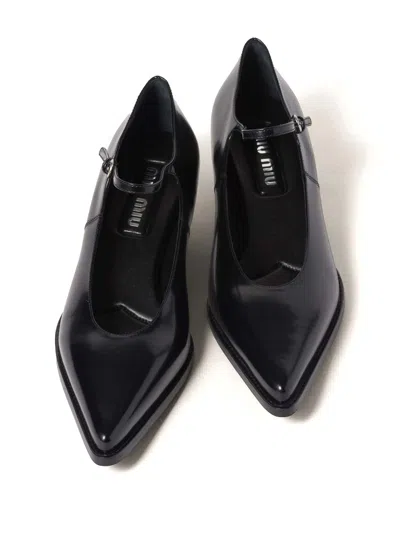 Miu Miu 35 Mary-jane Pumps In Brushed Leather In Black