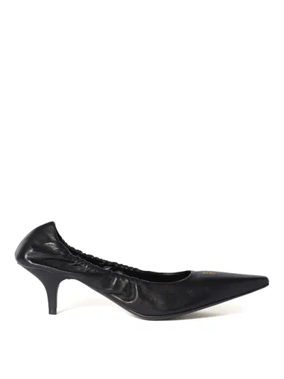 Miu Miu 55 Ruched Leather Pumps In Black