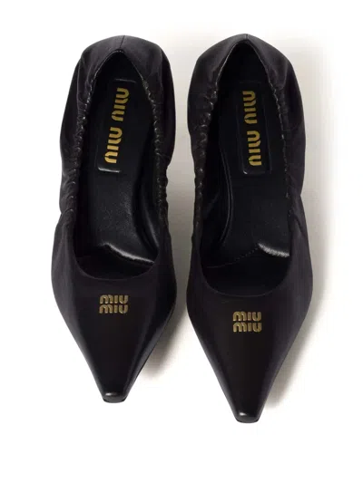 Miu Miu 55 Ruched Leather Pumps In Black