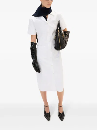 Miu Miu Short-sleeve Poplin Button Down Midi Dress In White