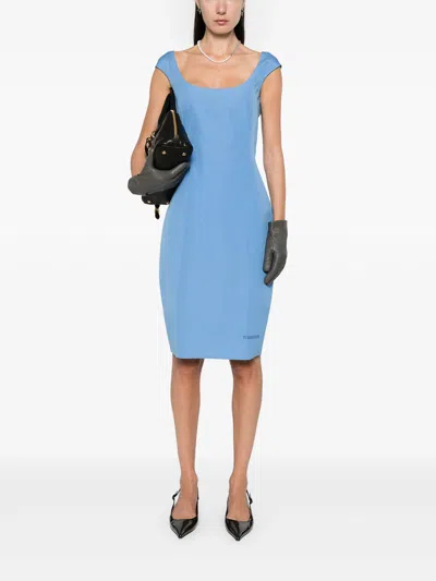 Miu Miu Embroidered Logo Tailored Dress In Blue