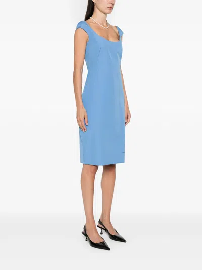 Miu Miu Embroidered Logo Tailored Dress In Blue
