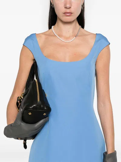Miu Miu Embroidered Logo Tailored Dress In Blue