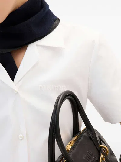 Miu Miu Short-sleeve Poplin Button Down Midi Dress In White