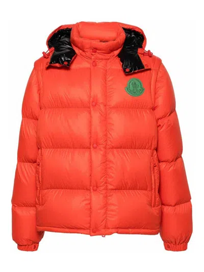 Moncler Orange Logo Patch Jacket In Dark Orange