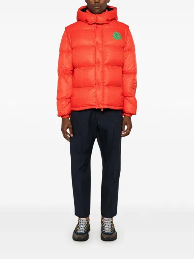 Moncler Orange Logo Patch Jacket In Dark Orange