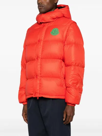 Moncler Orange Logo Patch Jacket In Dark Orange