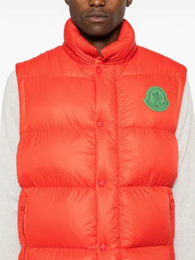 Moncler Orange Logo Patch Jacket In Dark Orange