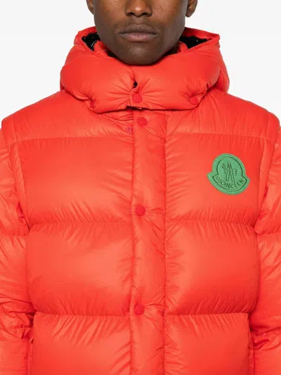 Moncler Orange Logo Patch Jacket In Dark Orange
