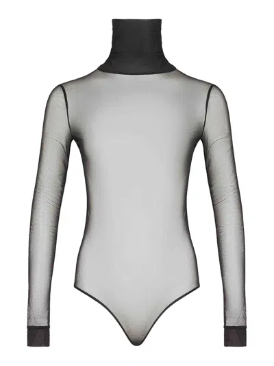 Maison Margiela Transparent Bodysuit With High Neck And Long Sleeves In Black