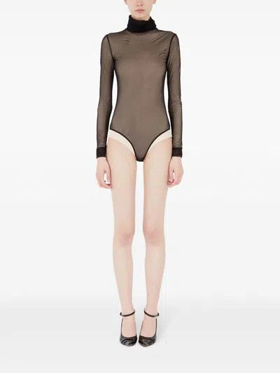 Maison Margiela Transparent Bodysuit With High Neck And Long Sleeves In Black