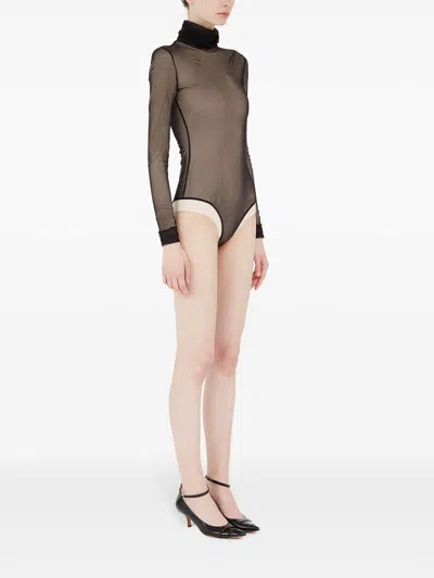 Maison Margiela Transparent Bodysuit With High Neck And Long Sleeves In Black