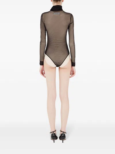 Maison Margiela Transparent Bodysuit With High Neck And Long Sleeves In Black