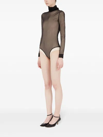 Maison Margiela Transparent Bodysuit With High Neck And Long Sleeves In Black