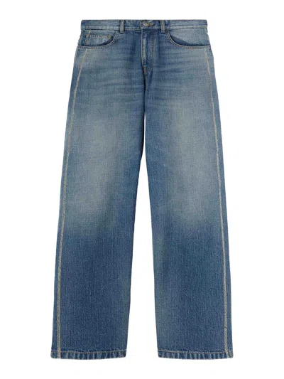Palm Angels Curved Logo Loose-fit 5 Pockets Jeans In Blue