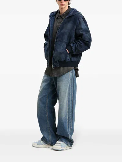 Palm Angels Curved Logo Loose-fit 5 Pockets Jeans In Blue