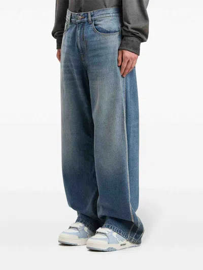 Palm Angels Curved Logo Loose-fit 5 Pockets Jeans In Blue