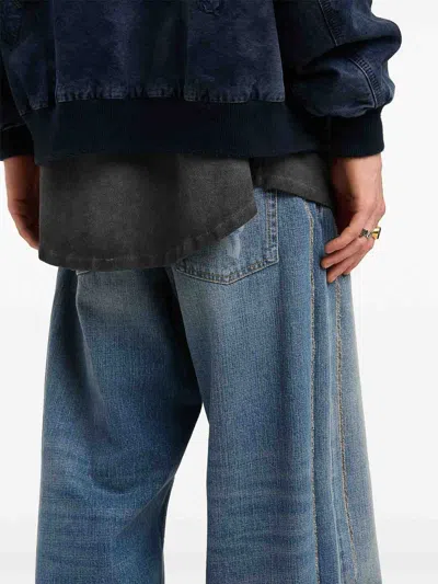 Palm Angels Curved Logo Loose-fit 5 Pockets Jeans In Blue