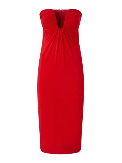 Pinko Strapless Mini Dress With Gathered And Ruched Detailing In Red