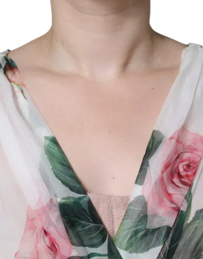 Dolce & Gabbana White Silk Floral Print A-line Midi Dress In White
