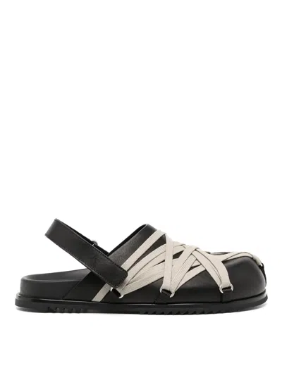Rick Owens Crisscross Black Leather Sandals With Ankle Strap In Black