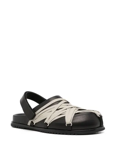 Rick Owens Crisscross Black Leather Sandals With Ankle Strap In Black
