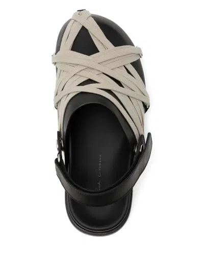Rick Owens Crisscross Black Leather Sandals With Ankle Strap In Black