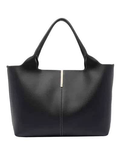 Tod's Medium Bag Shopping Contrast Stitching In Black