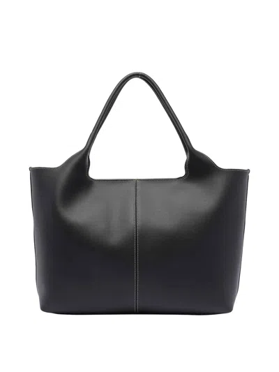 Tod's Medium Bag Shopping Contrast Stitching In Black