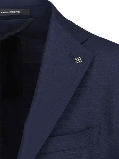 Tagliatore Single-breasted Virgin Wool Blazer In Blue