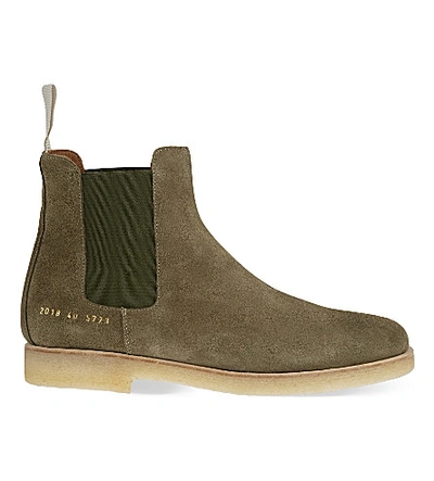 Common Projects Green Suede Chelsea Boots In Olive