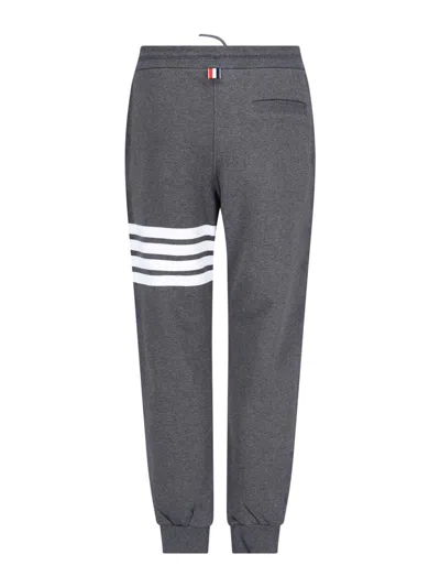 Thom Browne Tapered Grey Cotton Jogger Pants With Ribbed Cuffs And Signature Accents In Gray