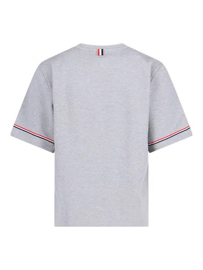 Thom Browne White T-shirt With Tricolour Detail In Grey