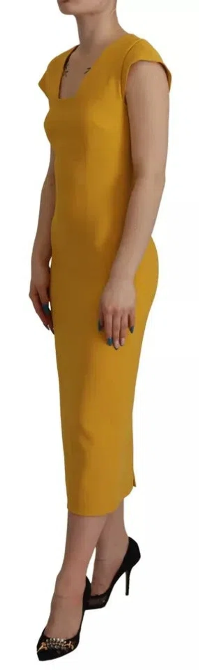 Pre-owned Dolce & Gabbana Yellow Viscose Sleeveless Sheath Midi Women's Dress ()