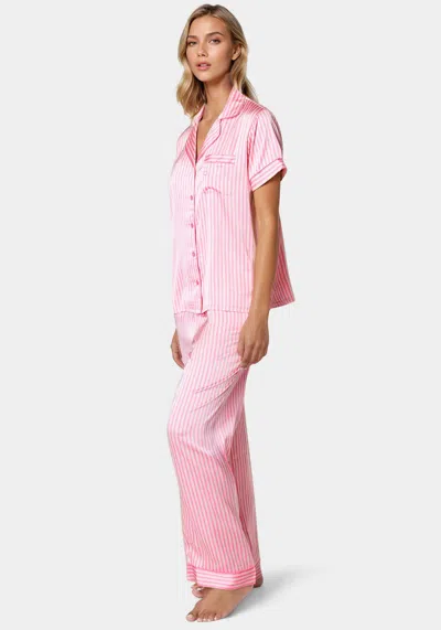 Bebe Notch Collar Silky Satin Sets In Aurora Pink