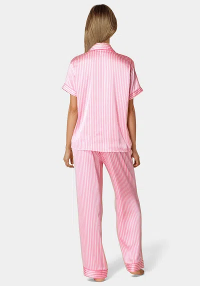Bebe Notch Collar Silky Satin Sets In Aurora Pink