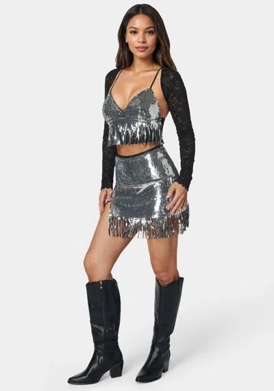 Bebe Sequins Mini Skort In Black