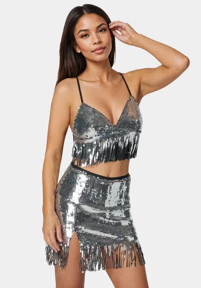 Bebe Lace Shrug And Sequins Cami In Black