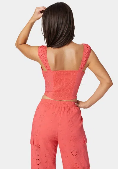 Bebe Eyelet Lace Up Corset In Calypso Coral