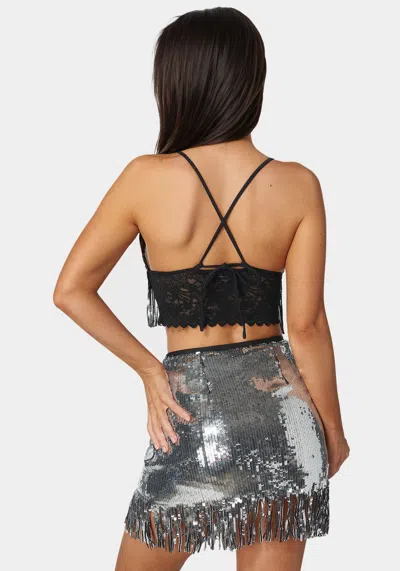 Bebe Lace Shrug And Sequins Cami In Black