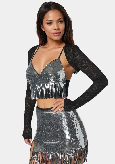 Bebe Lace Shrug And Sequins Cami In Black