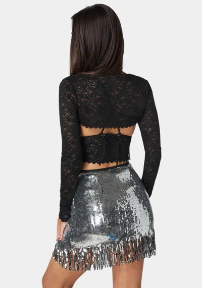 Bebe Lace Shrug And Sequins Cami In Black